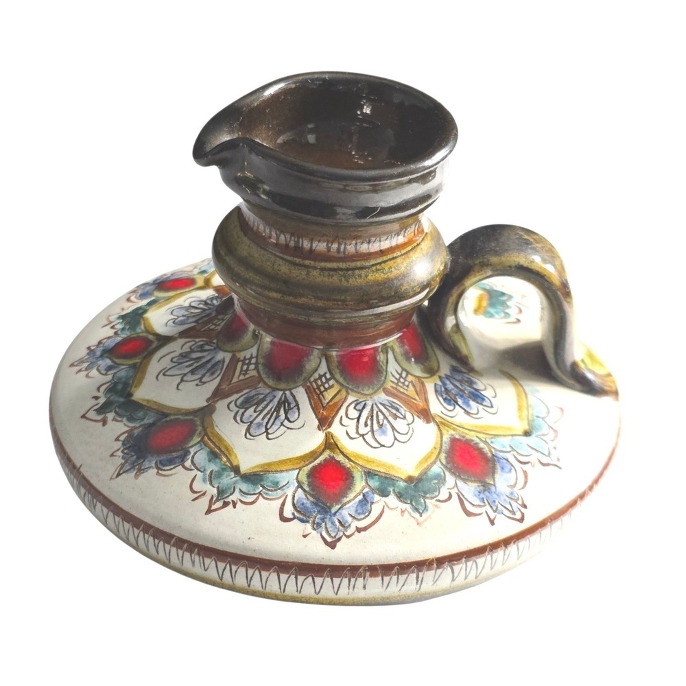 Vintage German Handarbeit Pitcher Hand-Painted Studio Pottery Floral Mandala